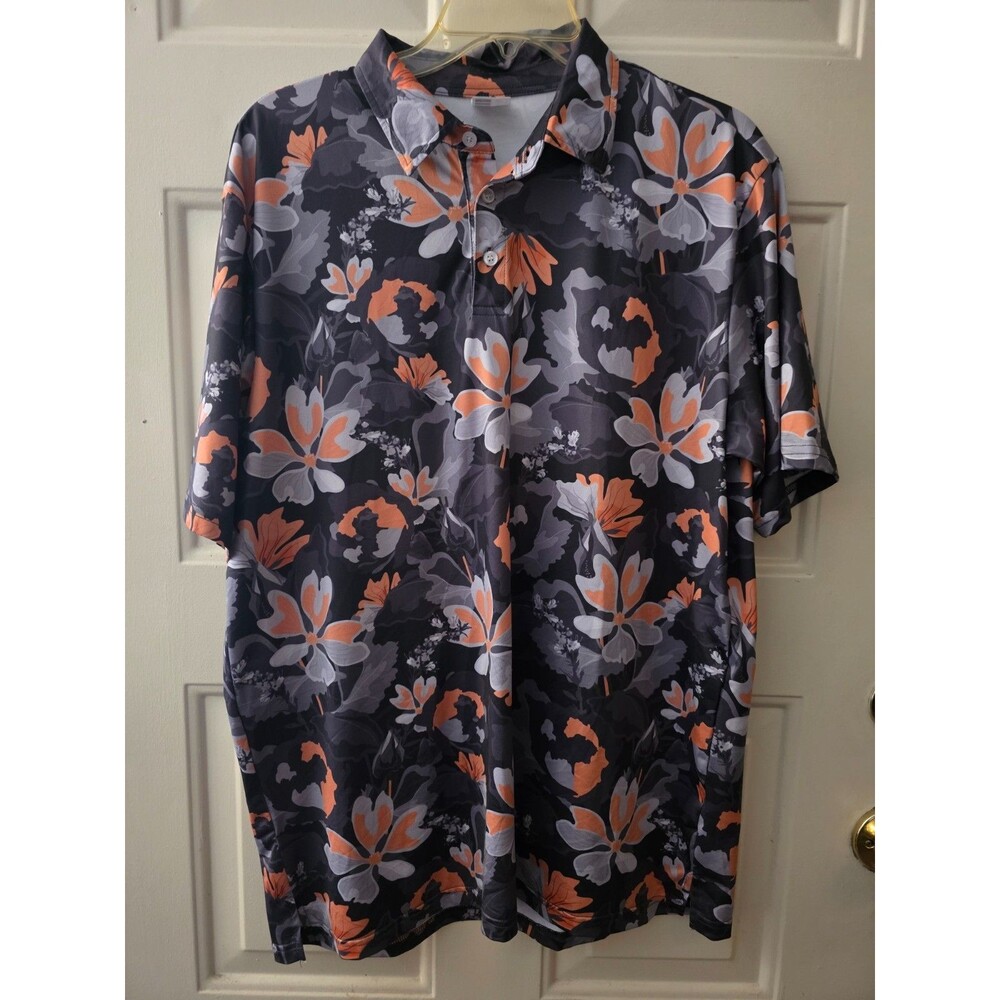 Floral Print Men's Golf Polo Shirt - Large
